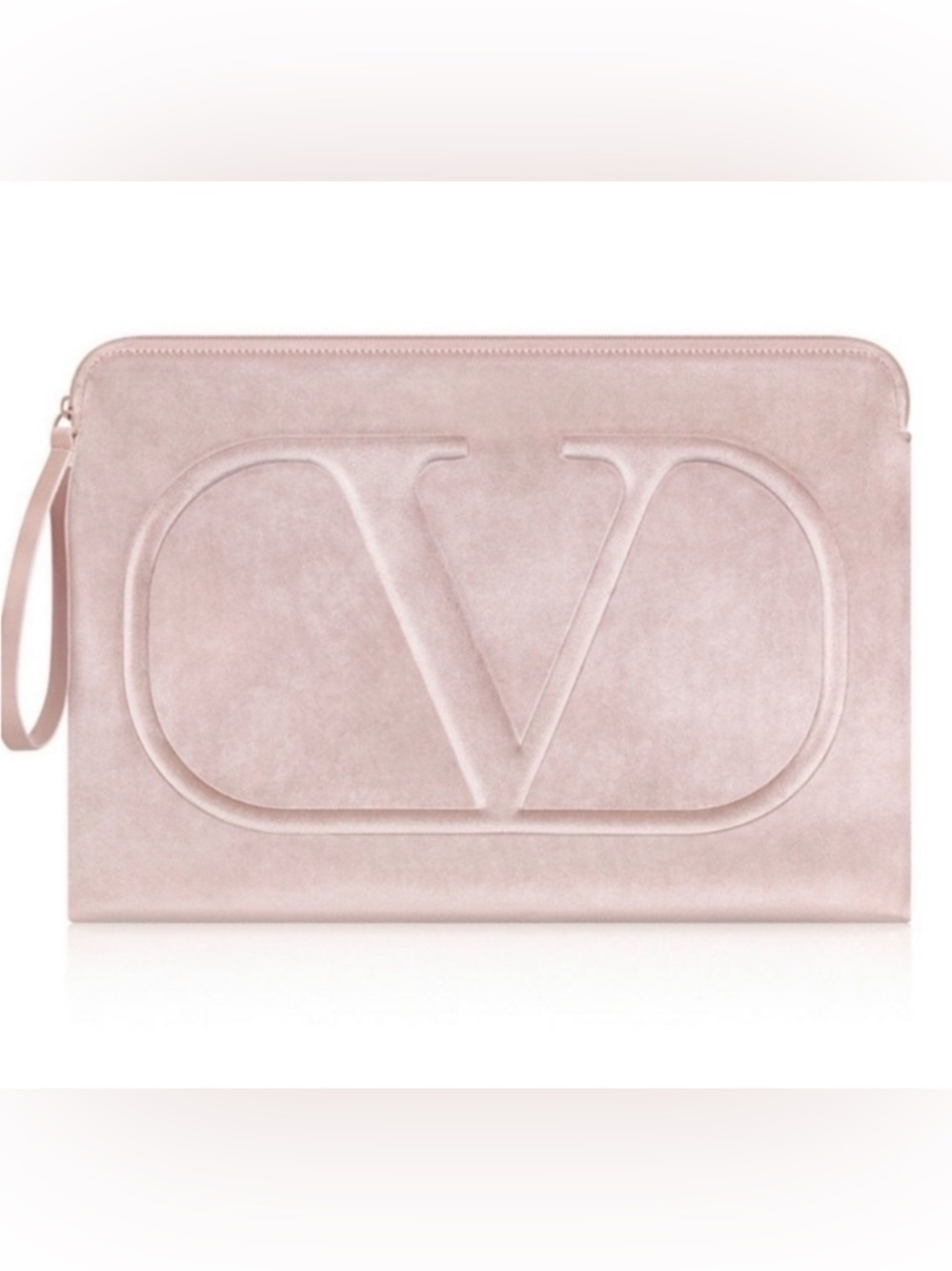 Valentino Blush Pink Suede V-Logo Clutch GWP